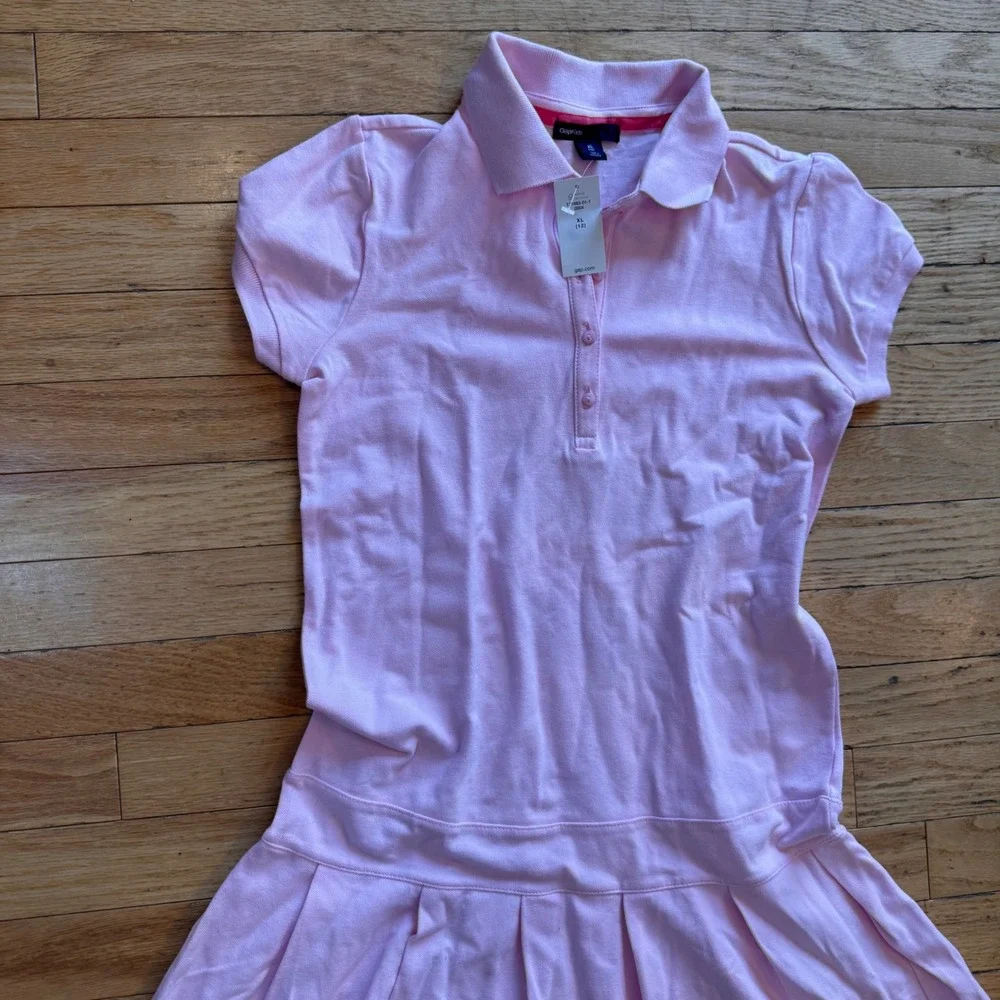 Gap Kids Girls Pink Short Sleeve Pleated Polo‎ Dress Size XL 12 NWT